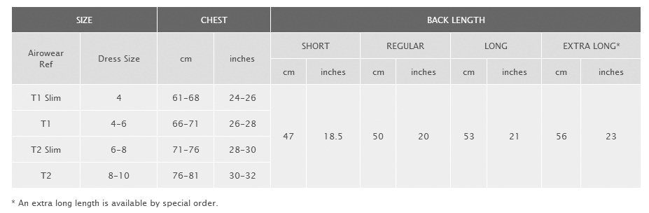 Airowear Size Chart